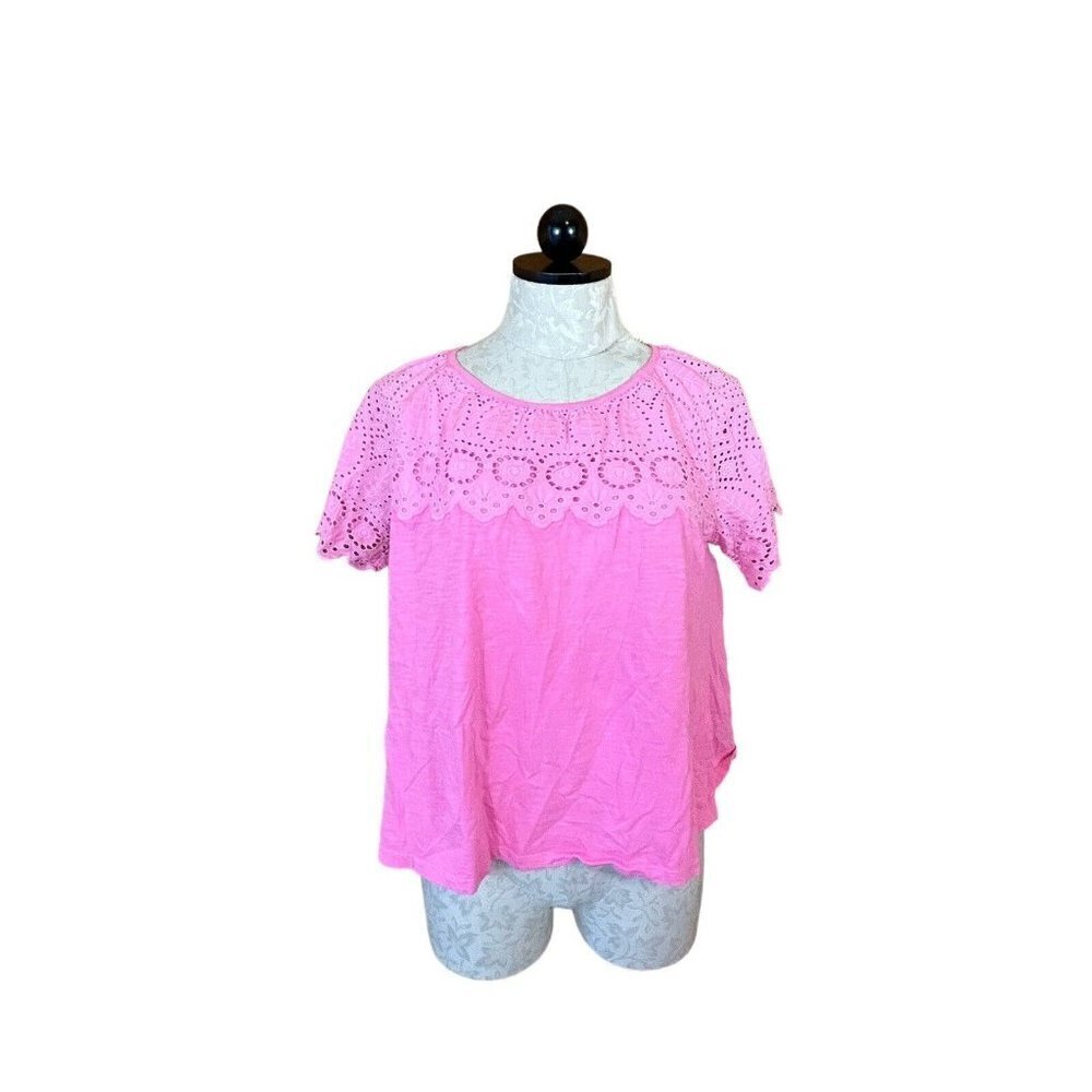 Lilly Pulitzer Pink Short Sleeve  Blouse Knit Cotton Tank Eyelet Top‎ Size XS